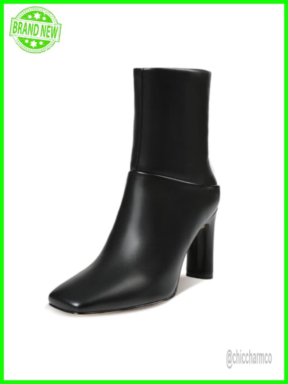 faux leather ankle boots square toe chunky block heel side zipper booties